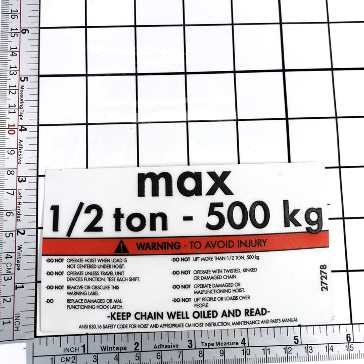 Label Capacity 1/2 Ton