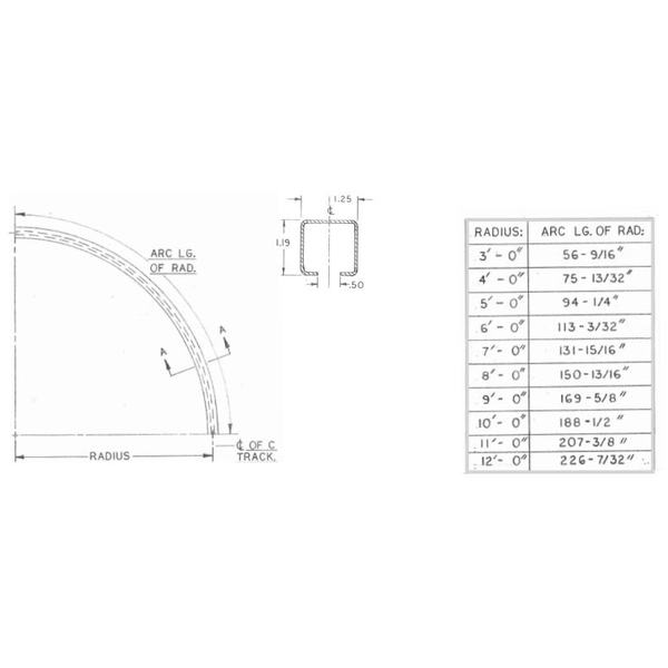 Rolled Stainless Steel Track - 90º - 6.3' OAL