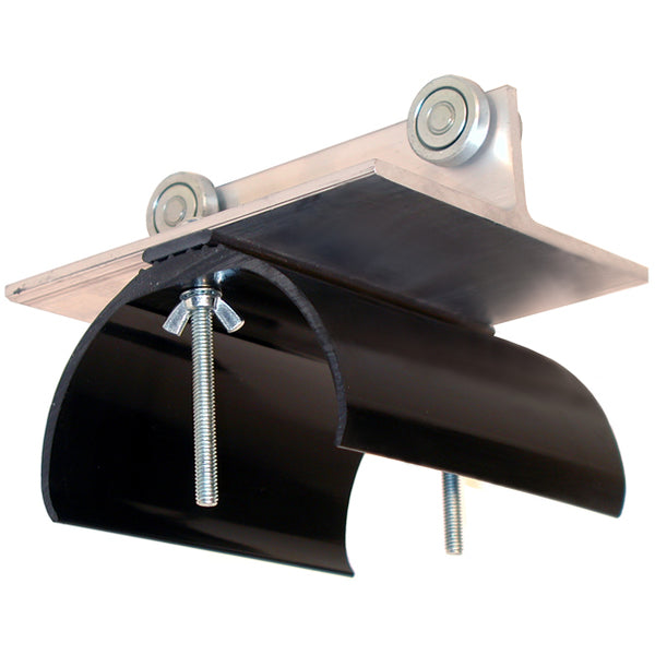 7" Trolley Assembly Alum, SS Wheels and Hardware, 5.5" Diameter. Nylon Saddle
