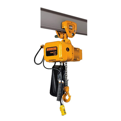 3 Ton SNER Electric Chain Hoist With Plain Trolley, 20ft of lift @ 3.5fpm, 115/230v-1ph-60Hz