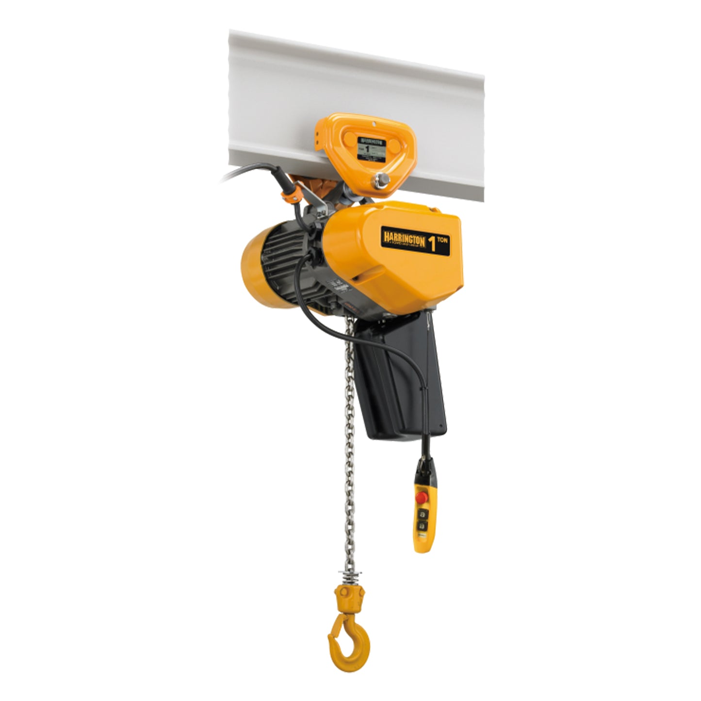 1 Ton EQ Electric Chain Hoist with Plain Trolley, 20ft of lift @ 23/4fpm, 460V