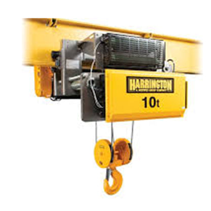 10 Ton Harrington RY Electric Wire Rope Hoist with Motorized Trolley, 40ft of lift @ 20/3.3fpm, 460v