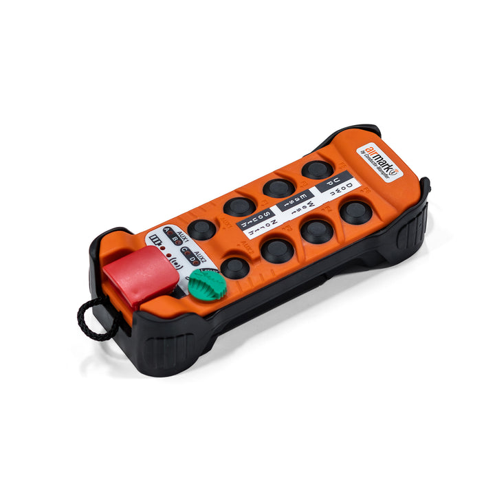 Airmark transmitter with 433MHz Premium, 6 two-step pushbuttons, 2 one-step pushbuttons, 1 off/on/start, 1 mushroom button stop (includes 2 AA batteries, decals, neck lanyard)