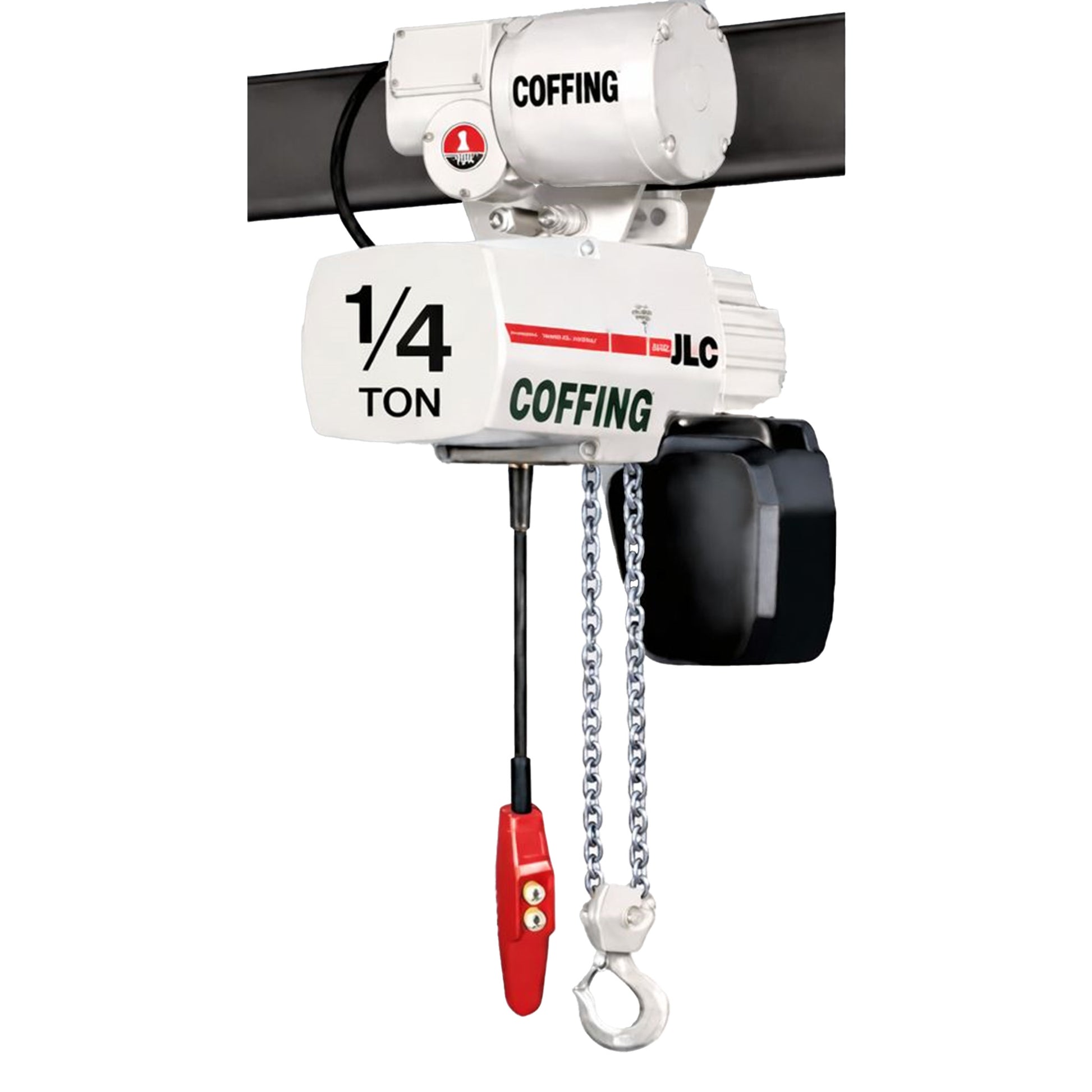 1/4 ton Coffing JLC Electric Chain Hoist with Motorized Trolley, 20ft of lift @ 32fpm, 230/460v