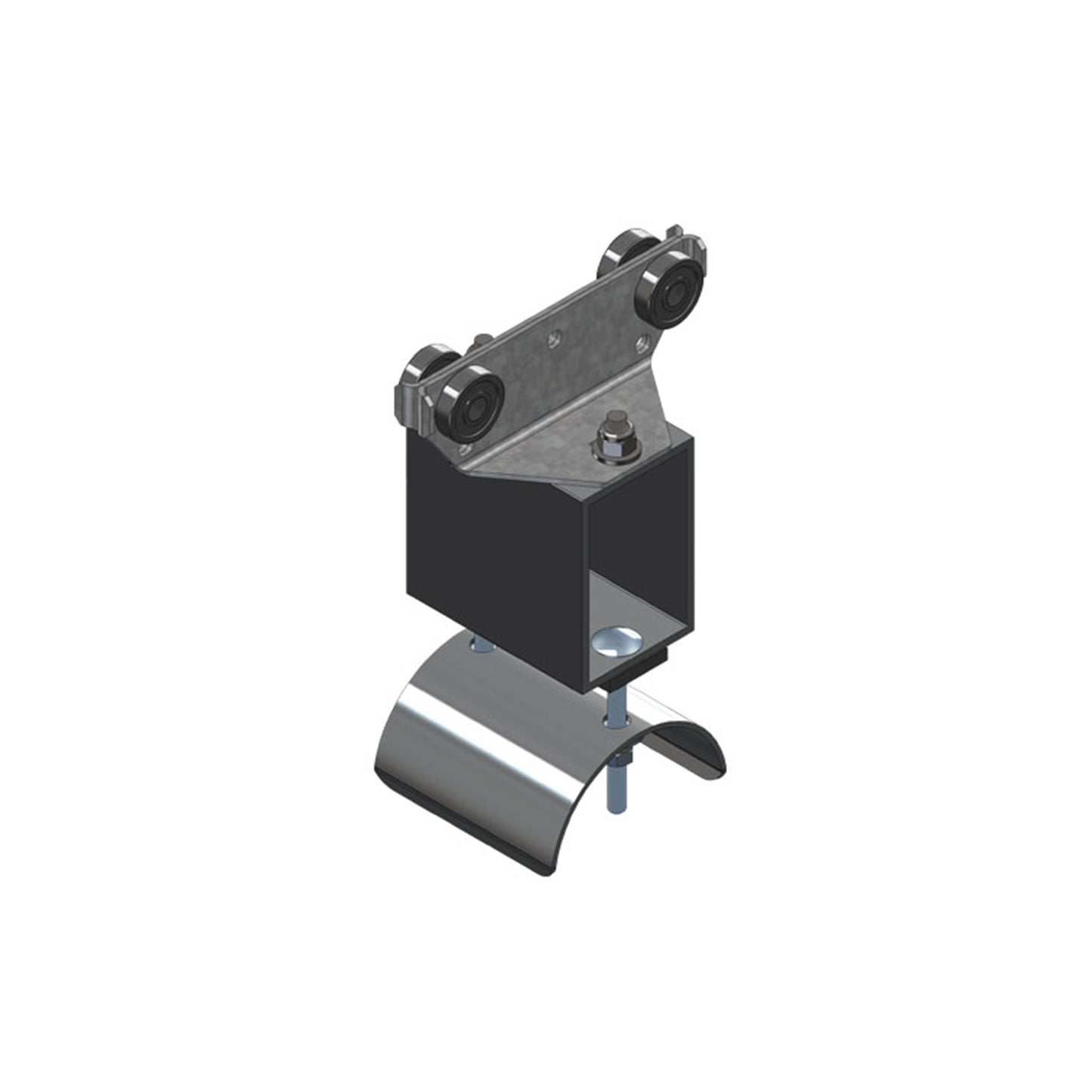 Standard Duty C-Track Festoon Tow Trolley for Flat Cable, Steel, Plated, 2.75" Dia x 3" W Saddle, 3" Body Width