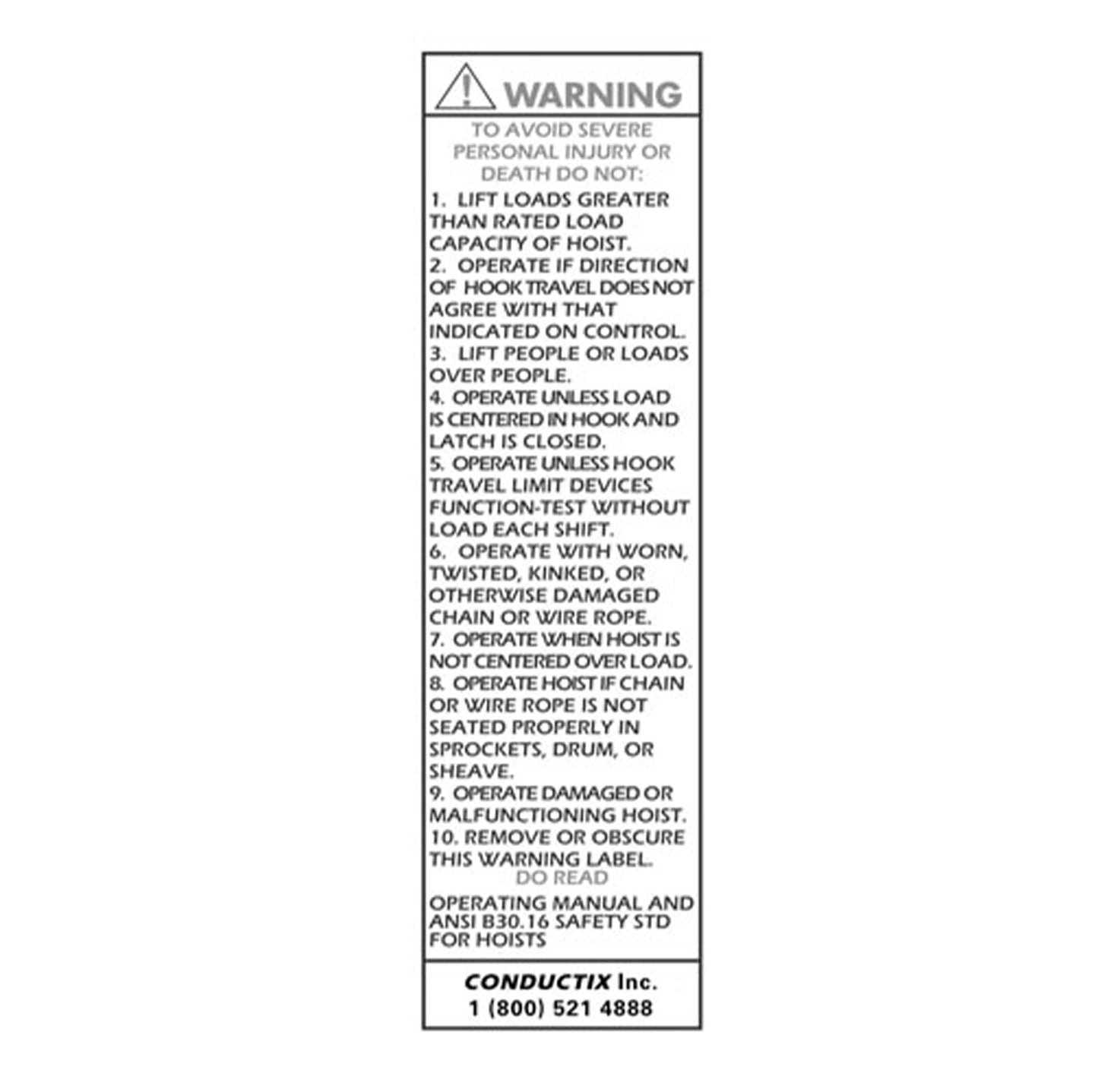 Pendant Warning sticker, 80 Series